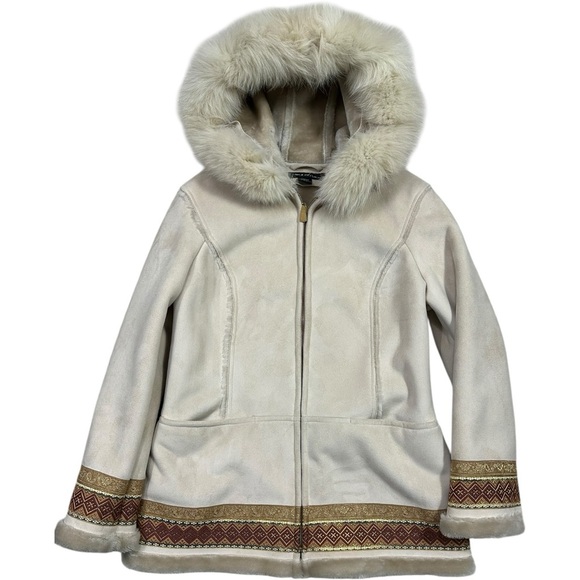 1 Madison Jackets & Blazers - 1 Madison Faux Suede Penny Lane Embroidered Hoodie Jacket Coat Fox Tail Fur M